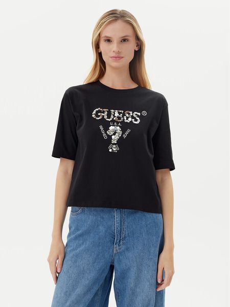 Guess T-Shirt V4YI06 I3Z14 Czarny Relaxed Fit. Czarne t-shirty damskie Guess, s, z aplikacjami, bez kołnierzyka. Za 194.99 zł.