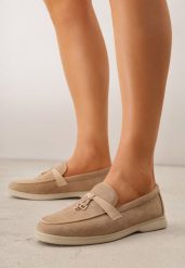 Ciemnobeżowe Eleganckie Mokasyny VICES z Imitacji Zamszu ze Skórzaną Wkładką Jaenith. Brązowe mokasyny damskie Born2be, z jeansu, bez obcasa. Za 89.99 zł.