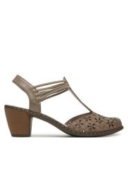 Rieker Sandały 40966-64 Szary. Szare sandały damskie Rieker, bez wzorów, ze skóry, bez obcasa, na słupku, bez zapięcia. Za 289.99 zł.
