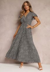 Czarna Rozkloszowana Sukienka Maxi z Plisowanym Dołem i Gumką w Pasie Horia. Czarne sukienki damskie Renee, bez wzorów, bez ramiączek. W wyprzedaży za 63.99 zł.