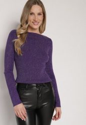 Fioletowy Sweter z Wiskozą i Metaliczną Nitką Lillanova. Fioletowe swetry klasyczne damskie Born2be, s, z jeansu, bez kołnierzyka. Za 79.99 zł.