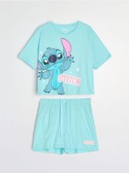 Bawełniana piżama dwuczęściowa z nadrukiem Stitch - zielony. Zielone piżamy damskie Sinsay, bez wzorów, z bawełny, bez ramiączek. Za 39.99 zł.