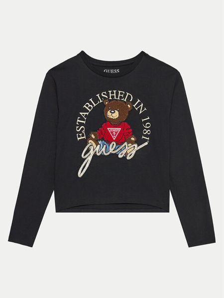 Guess Bluzka J4BI10 I3Z14 Czarny Boxy Fit. Czarne bluzki i koszule dziewczęce Guess, z aplikacjami, z bawełny, bez kołnierzyka, bez ramiączek. Za 119.99 zł.