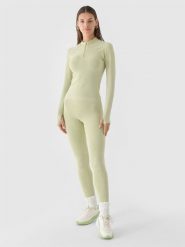 4F Legginsy bezszwowe w prążki damskie - oliwkowe/khaki M/L. Brązowe legginsy damskie 4F, l, bez wzorów, z dzianiny. W wyprzedaży za 59.99 zł.
