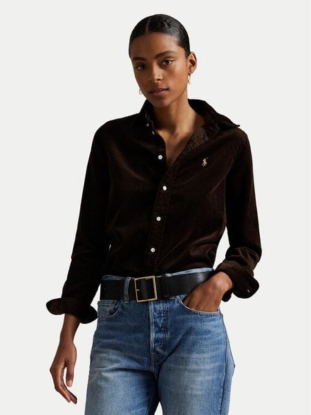 Polo Ralph Lauren Koszula 211971526002 Brązowy Slim Fit. Brązowe koszule damskie Polo Ralph Lauren, bez wzorów, z bawełny, bez kołnierzyka, bez ramiączek. Za 659.99 zł.