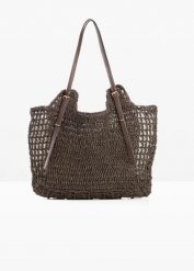 Torba shopper z ozdobnymi sprzączkami. Brązowe shopper bag bonprix, bez wzorów, bez dodatków. Za 127.99 zł.