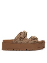 Guess Klapki FLJF2X FAL03 Beżowy. Brązowe klapki damskie Guess, z aplikacjami, z materiału, bez obcasa, bez zapięcia. Za 479.99 zł.