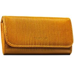 Brązowy, poziomy portfel damski ze skóry ekologicznej zamykany zatrzaskiem - 4U Cavaldi. Brązowe portfele damskie 4U Cavaldi, bez wzorów, ze skóry ekologicznej. Za 45.00 zł.