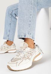 Beżowe Sneakersy z Ekoskóry na Grubej Podeszwie z Podwójnym Sznurowaniem Cellira. Brązowe obuwie sportowe damskie Born2be, z jeansu, bez zapięcia. Za 119.99 zł.