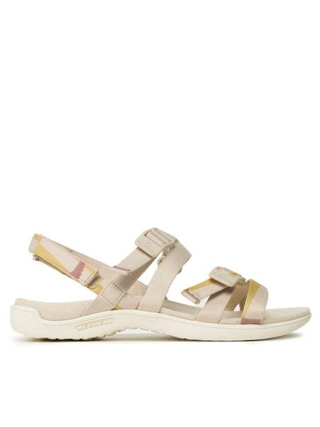 Merrell Sandały District 3 Backstrap Web J005434 Beżowy. Brązowe sandały damskie Merrell, bez wzorów, z syntetyku, bez obcasa, na płaskiej podeszwie, bez zapięcia. Za 389.99 zł.