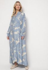 Jasnoniebieska Wiskozowa Sukienka o Rozkloszowanym Kroju w Liście Rivvesa. Niebieskie sukienki damskie Born2be, bez wzorów, z wiskozy, eleganckie, bez ramiączek. W wyprzedaży za 110.49 zł.