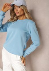 Niebieska Bluza Diyo. Niebieskie bluzy damskie Renee, na jesień, l, bez wzorów, z jeansu, bez kaptura. Za 39.99 zł.