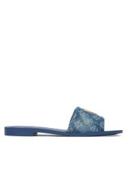 Guess Klapki FLJELS DEN03 Niebieski. Niebieskie klapki damskie Guess, z aplikacjami, z materiału, bez obcasa, bez zapięcia. Za 162.99 zł.