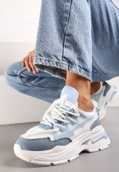 Biało-Niebieskie Sneakersy Ozdobnie Sznurowane z Wycięciami na Grubej Podeszwie Selvia. Niebieskie obuwie sportowe damskie Renee, bez zapięcia. Za 109.99 zł.
