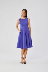 Elegancka rozkloszowana sukienka koktajlowa fioletowa. Fioletowe sukienki damskie Stylove, bez wzorów, z elastanu, biznesowe, bez ramiączek. Za 429.00 zł.