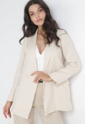 Jasnobeżowa Marynarka Dwurzędowa Mangane. Brązowe marynarki i żakiety damskie Born2be, l, bez wzorów, eleganckie. Za 139.99 zł.