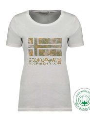 Geographical Norway Koszulka "Jwild" w kolorze białym rozmiar: XL. Białe koszulki damskie Geographical Norway, xl, bez wzorów, z bawełny, bez kołnierzyka, bez ramiączek. Za 32.90 zł.