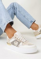 Beżowe Sneakersy na Grubej Podeszwie z Wstawką w Kratkę Raigan. Brązowe obuwie sportowe damskie Born2be, bez zapięcia. Za 44.99 zł.