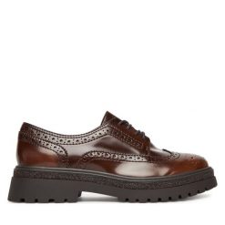 Oxfordy Tamaris. Brązowe półbuty damskie Tamaris, bez wzorów, bez obcasa, bez zapięcia. Za 269.99 zł.