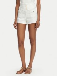 Guess Szorty jeansowe W6GD57 D0853 Biały Regular Fit. Białe szorty damskie Guess, z aplikacjami, z bawełny. Za 434.99 zł.