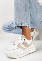 Beżowe Sneakersy na Grubej Podeszwie z Materiałowymi Wstawkami i Brokatem Omifa. Brązowe obuwie sportowe damskie Born2be, z materiału, bez zapięcia. Za 109.99 zł.