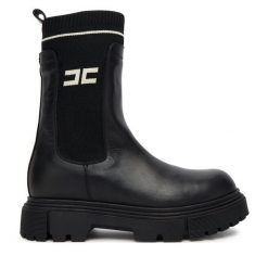 Botki Elisabetta Franchi. Czarne botki damskie Elisabetta Franchi, bez obcasa, na płaskiej podeszwie, bez zapięcia. Za 969.99 zł.