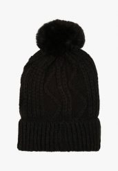 Czarna Czapka z Ozdobnym Splotem i Pomponem Tamarra. Czarne czapki damskie Born2be, bez wzorów, z jeansu. Za 34.99 zł.