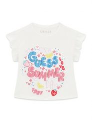 Guess Kids Top 181427 Biały Classic Fit. Białe koszulki i t-shirty dziewczęce Guess Kids, z aplikacjami, bez kołnierzyka, bez ramiączek. Za 119.99 zł.