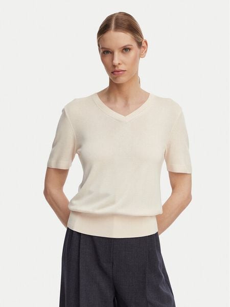 Calvin Klein Sweter LV044F323G Kremowy Regular Fit. Białe swetry klasyczne damskie Calvin Klein, m, z wiskozy, bez kołnierzyka. Za 240.99 zł.