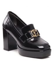 Eva Minge Półbuty EM-71-13-001602 Czarny. Czarne półbuty damskie Eva Minge, bez wzorów, z lakierowanej skóry, bez obcasa, na obcasie, bez zapięcia. Za 329.99 zł.