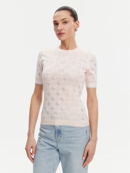 Guess Sweter W5GR20 Z3D60 Różowy Regular Fit. Czerwone swetry klasyczne damskie Guess, xs, z wiskozy, bez kołnierzyka. Za 249.99 zł.