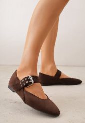 Ciemnobrązowe Balerinki Vices ze Skórzaną Wkładką i Szerokim Paskiem ze Sprzączką Rilucea. Brązowe balerinki damskie Born2be, bez wzorów, z jeansu. Za 79.99 zł.