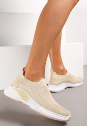 Beżowe Buty Sportowe na Tłoczonej Podeszwie z Elastyczną Cholewką Taiden. Brązowe obuwie sportowe casual damskie Renee, bez zapięcia. Za 44.99 zł.