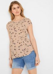 Lekka bluzka ciążowa z wiskozy. Białe bluzki damskie bonprix, bez wzorów, z wiskozy, bez kołnierzyka, moda ciążowa, bez ramiączek. Za 84.99 zł.