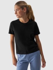 4F T-shirt regular gładki damski - czarny L. Czarne t-shirty damskie 4F, l, bez wzorów, z bawełny, bez kołnierzyka. W wyprzedaży za 29.99 zł.