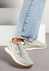 Jasnozielone Sneakersy Ozdobione Suwakiem i Metalicznymi Wstawkami Alua. Zielone obuwie sportowe damskie Renee, na lato, z jeansu, bez zapięcia. Za 119.99 zł.