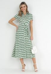 Zielona Koszulowa Sukienka Maxi z Materiałowym Paskiem Rainora. Zielone sukienki damskie Born2be, bez wzorów, z materiału, eleganckie, bez ramiączek. Za 219.99 zł.