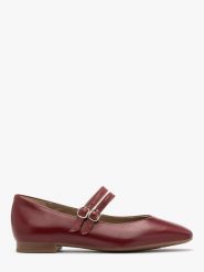 Bordowe baleriny z dwoma paskami AUDREY. Czerwone balerinki damskie Ryłko, bez wzorów, z gumy. Za 349.99 zł.
