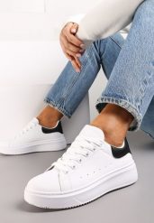 Biało-Czarne Sneakersy z Ekoskóry na Grubej Podeszwie ze Sznurowaniem Serizia. Białe obuwie sportowe damskie Renee, ze skóry, bez zapięcia. Za 69.99 zł.