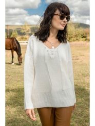 Milan Kiss Sweter w kolorze kremowym rozmiar: M. Brązowe swetry klasyczne damskie Milan Kiss, m, z wełny, bez kołnierzyka. Za 125.85 zł.