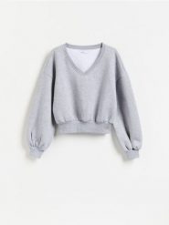 Bluza z bawełną - jasnoszary. Szare bluzy damskie Reserved, l, bez wzorów, z bawełny, bez kaptura. Za 109.99 zł.