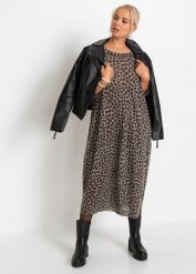 Sukienka bombka. Brązowe sukienki damskie bonprix, bez wzorów, eleganckie, bez ramiączek. Za 144.99 zł.