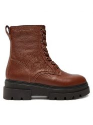 Tommy Hilfiger Trzewiki Bicolor Leather Lace-Up FW0FW08160 Brązowy. Brązowe botki damskie Tommy Hilfiger, ze skóry, bez obcasa, na płaskiej podeszwie, bez zapięcia. Za 469.99 zł.