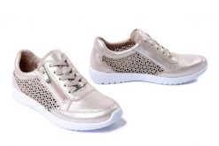 CAPRICE 23550-42 341 taupe/metallic, półbuty damskie. Żółte półbuty damskie Caprice, na lato, bez wzorów, bez obcasa, bez zapięcia. Za 307.93 zł.