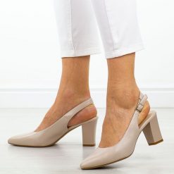 Cieliste czółenka damskie na słupku z odkrytą pietą Sergio Leone Sk162. Czółenka damskie Sergio Leone, bez wzorów, ze skóry, bez obcasa, na słupku. Za 159.00 zł.