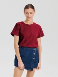 Bawełniana koszulka basic - brązowy. Brązowe koszulki damskie Sinsay, l, bez wzorów, z bawełny, bez kołnierzyka, bez ramiączek. Za 9.99 zł.