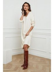 So Cachemire Sukienka dzianinowa "Palerme" w kolorze kremowym rozmiar: S. Brązowe sukienki damskie So Cachemire, bez wzorów, z dzianiny, bez ramiączek. Za 187.99 zł.