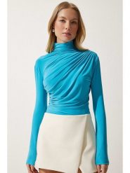 Happiness Istanbul Bluzka w kolorze niebieskim rozmiar: 40. Niebieskie golfy damskie Happiness Istanbul, bez wzorów, bez ramiączek. Za 52.17 zł.