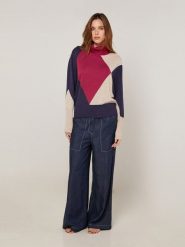 Rodier Golf w kolorze granatowo-beżowo-czerwonym rozmiar: S. Brązowe golfy damskie Rodier, s, bez wzorów, bez ramiączek. Za 244.80 zł.