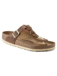 Birkenstock Skórzane japonki "Gizeh" w kolorze brązowym rozmiar: 41. Brązowe klapki damskie Birkenstock, bez wzorów, z otwartym noskiem, bez obcasa, bez zapięcia. Za 499.95 zł.